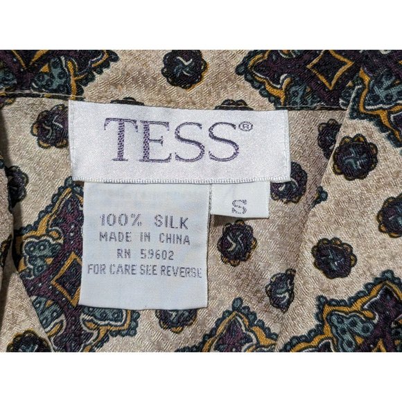 Vintage TESS 100%‎ Silk Brown Geometric Block Button Blouse Size W S - Picture 5 of 7